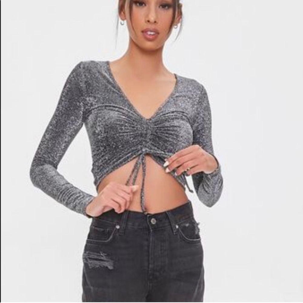 Glitter Knit Drawstring Crop Top